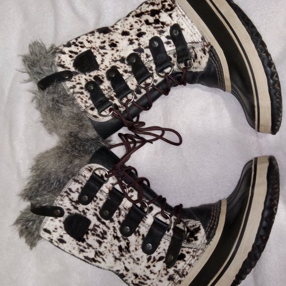 Sorel Joan Of Arctic Reserve Cowhide Snow Boots Fur Cuff Women’s 7 Rare Y2K - Picture 2 of 12